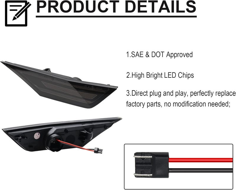 Mynoway LED Side Marker Lights Replacement for 2016-2021 Civic (10th Gen) Coupe/Hatchback/Sedan, 2PCS Front Side Position Fender Driving Lamp, Smoked Lens - Image 3